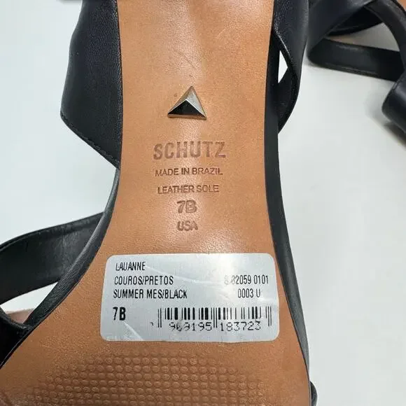SCHUTZ Lauanne Heels Shoes 7 Black Leather Ankle Strap Brazil Dark Romantic Goth - Picture 10 of 12